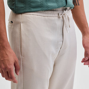Cream Self-Design Slim Fit Trousers