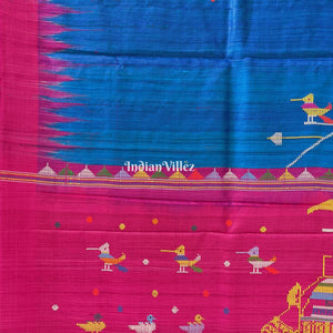 Peacock Blue Boita Theme Gopalpur Tussar Silk Saree