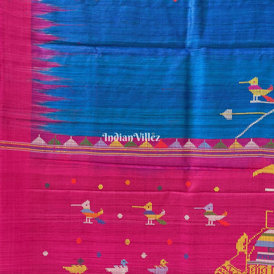 Peacock Blue Boita Theme Gopalpur Tussar Silk Saree