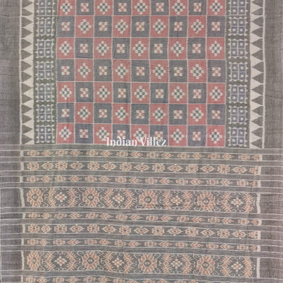 Light Pink & Grey Pasapali Sambalpuri Ikat Cotton Saree