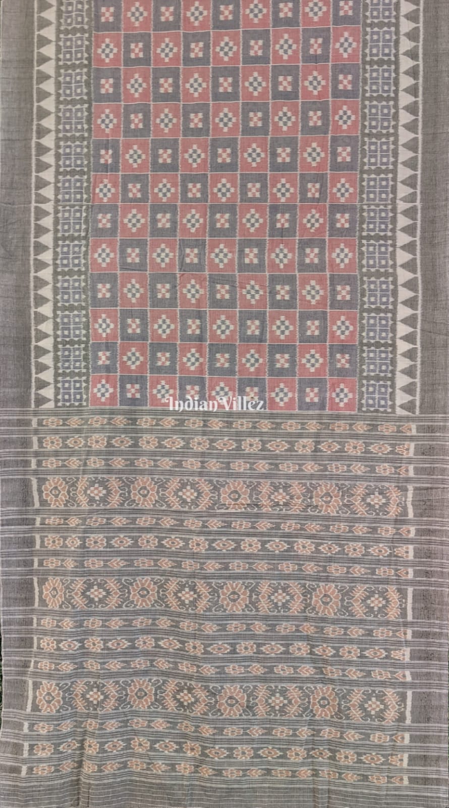 Light Pink & Grey Pasapali Sambalpuri Ikat Cotton Saree