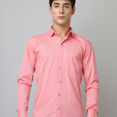 Frankshirt Pink Solid Tailored Fit Cotton Casual Shirt for Man