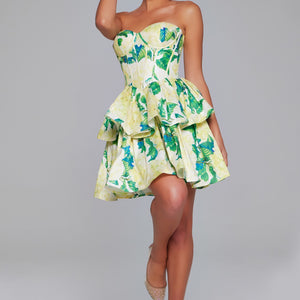 Floral Print Short Strapless A-line Dress by Jovani JVN37057