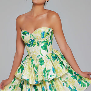 Floral Print Short Strapless A-line Dress by Jovani JVN37057