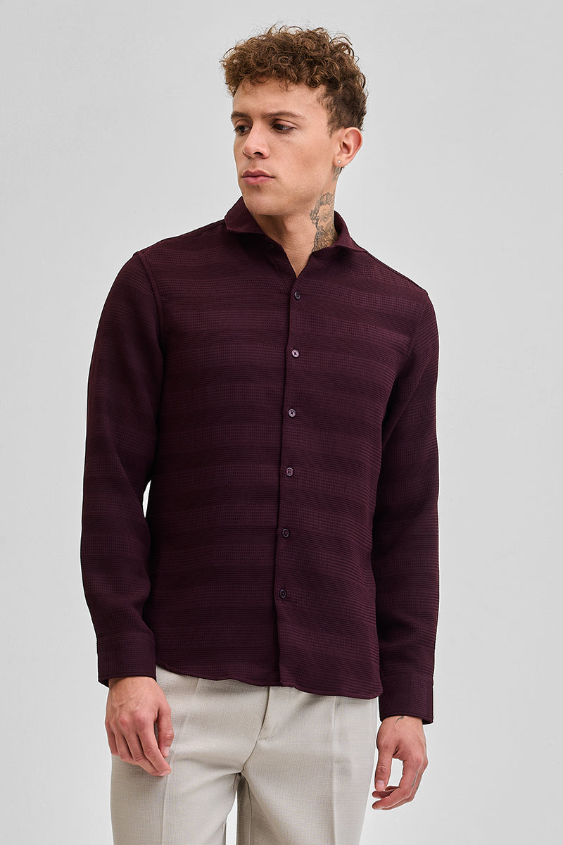 Burgundy Textured Slim Fit Shirt