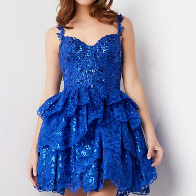 Jovani 37080 Beaded Short Tiered Cocktail Dress