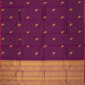 Magenta Handloom Kanchipuram Silk Saree With Deer Zari Buttas