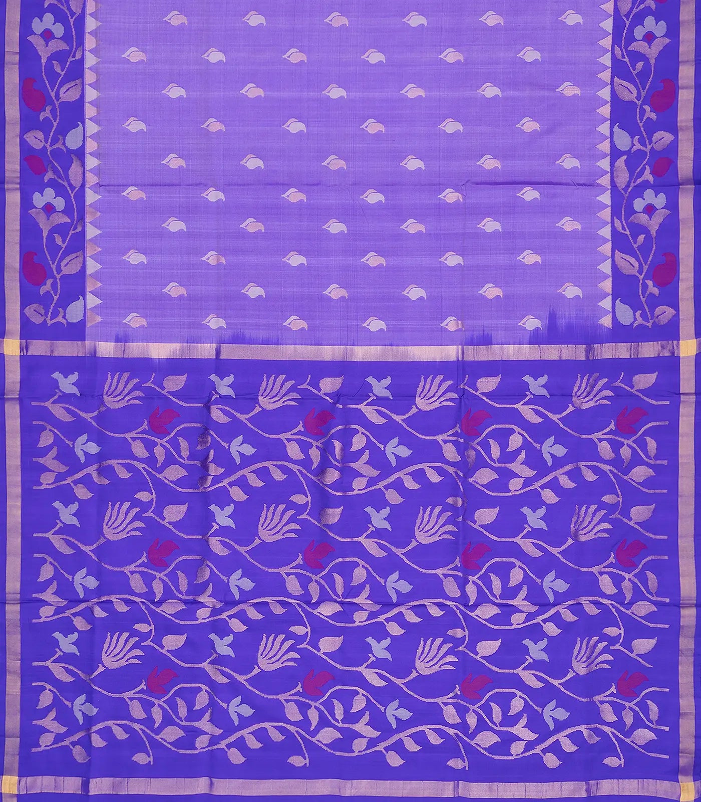 Lavender Handloom Uppada Silk Saree With Floral Zari Buttas
