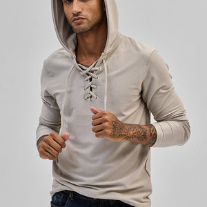 Beige Lace-Up Textured Hoodie