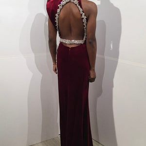 Velvet Fitted One Shoulder Slit Gown by Jovani 37341
