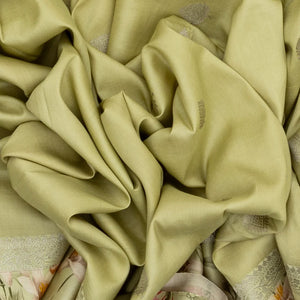 Gold Handloom Tussar Silk Saree With Floral Buttas & Printed Border