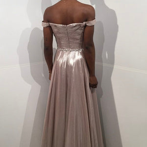 Metallic Off Shoulder A-line Slit Gown by Jovani 37381