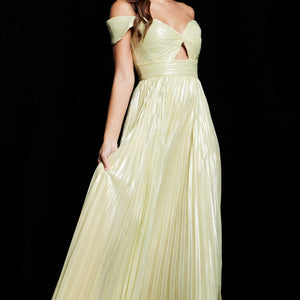 Metallic Off Shoulder A-line Slit Gown by Jovani 37389
