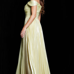 Metallic Off Shoulder A-line Slit Gown by Jovani 37389