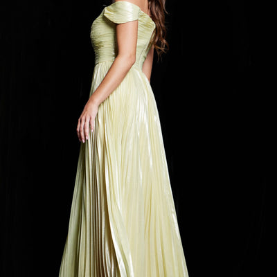 Metallic Off Shoulder A-line Slit Gown by Jovani 37389
