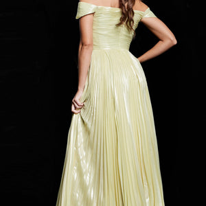 Metallic Off Shoulder A-line Slit Gown by Jovani 37389