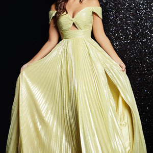 Metallic Off Shoulder A-line Slit Gown by Jovani 37389