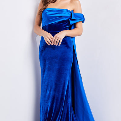 Velvet Fitted Off Shoulder Gown by Jovani 37390