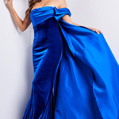 Velvet Fitted Off Shoulder Gown by Jovani 37390