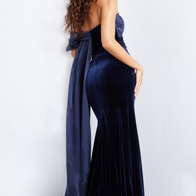 Satin Velvet Off Shoulder A-line Gown by Jovani 37391