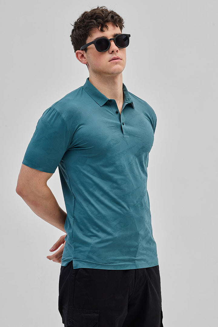 Teal Textured Stitchless Polo T-Shirt