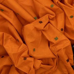 Mustard Handloom Korvai Kanchi Cotton Saree With Annam Buttas