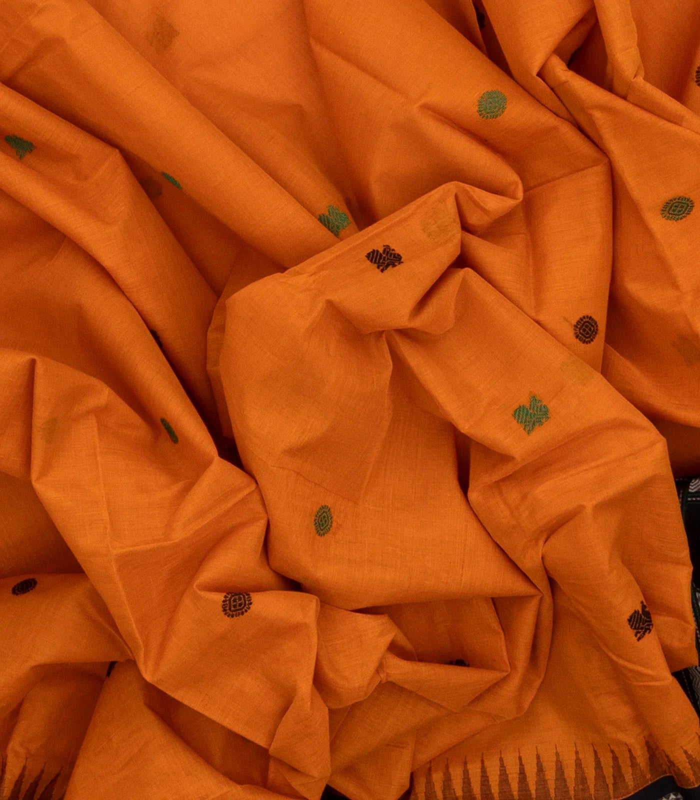 Mustard Handloom Korvai Kanchi Cotton Saree With Annam Buttas