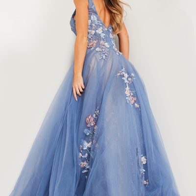 Jovani 37468 Long Ball Gown Beaded Floral Applique Prom Dress