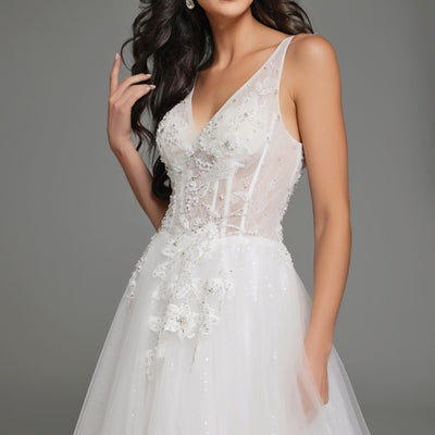 Jovani 37468 Bridal Long Ball Gown Beaded Floral Applique Wedding Dress