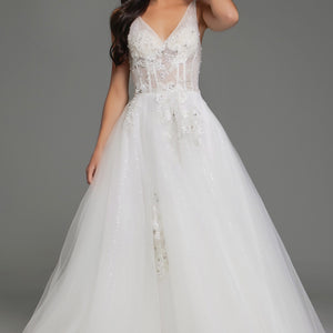 Jovani 37468 Bridal Long Ball Gown Beaded Floral Applique Wedding Dress