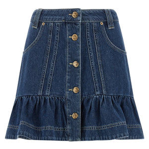 Farm Rio Denim Skirt With Flounces