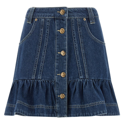 Farm Rio Denim Skirt With Flounces