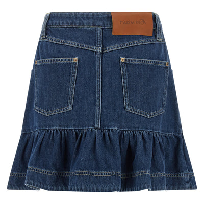 Farm Rio Denim Skirt With Flounces