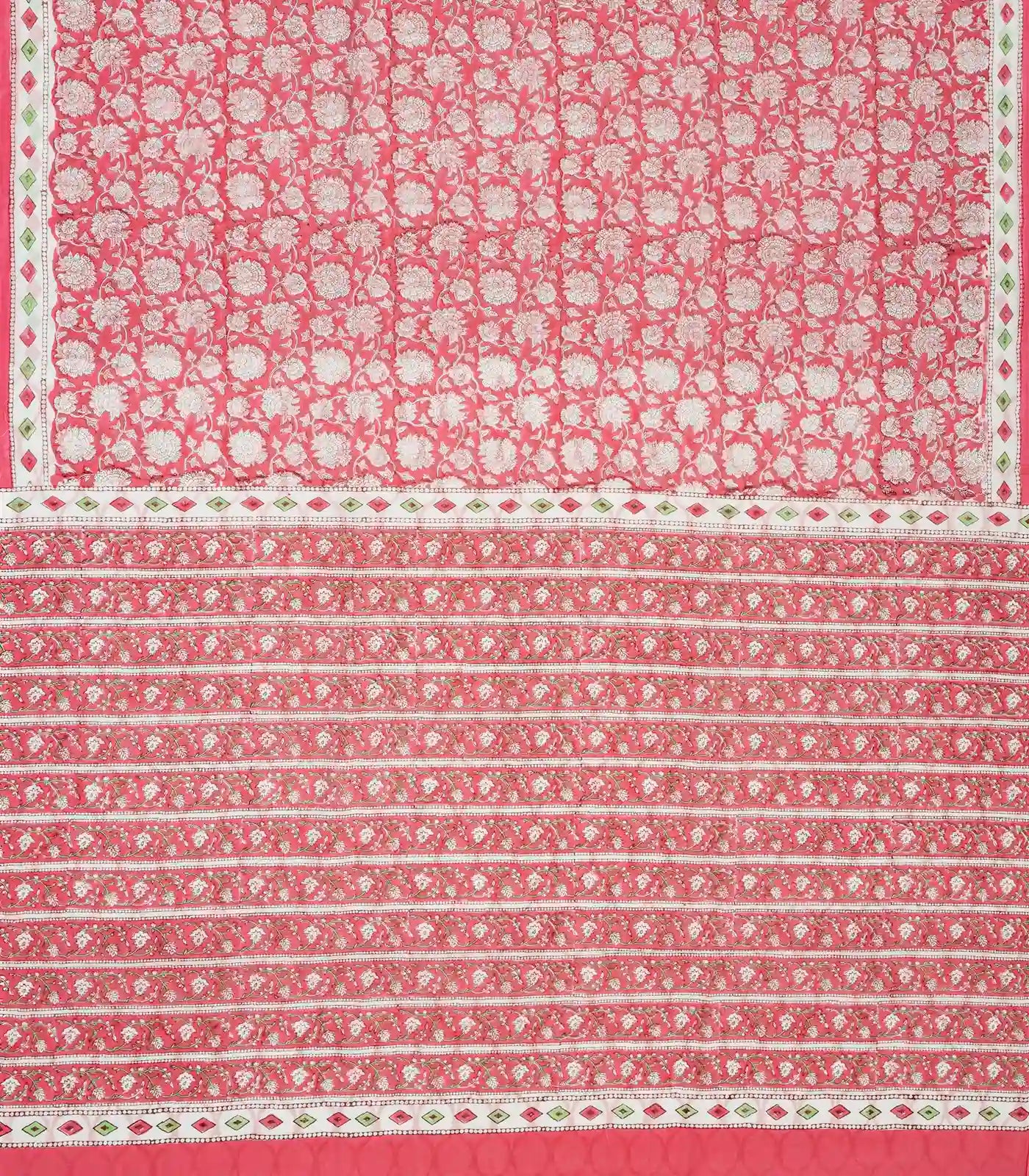 Peach Woven Jaipur Cotton Saree With Printed Floral Motifs