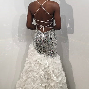 Beaded Sleeveless Ruffled Slit Gown by Jovani 37588