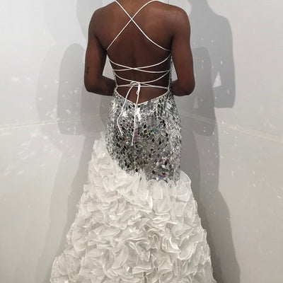 Beaded Sleeveless Ruffled Slit Gown by Jovani 37588