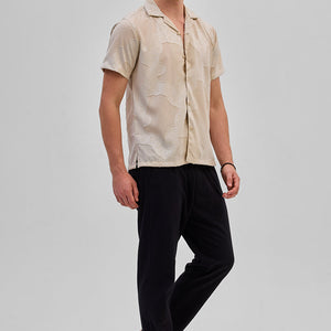 Beige Textured Box Fit Shirt