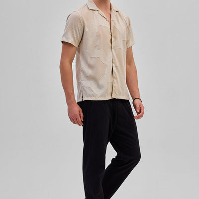Beige Textured Box Fit Shirt