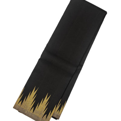 Black Handloom Kanchipuram Silk Saree With Temple Zari Border