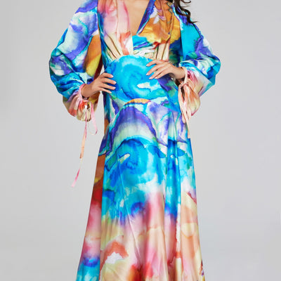 Jovani 37669 A Line Long Sleeve Formal Floral Evening Dress
