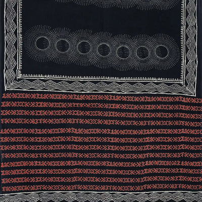 Black Woven Jaipur Cotton Saree Printed With Spiral Motifs