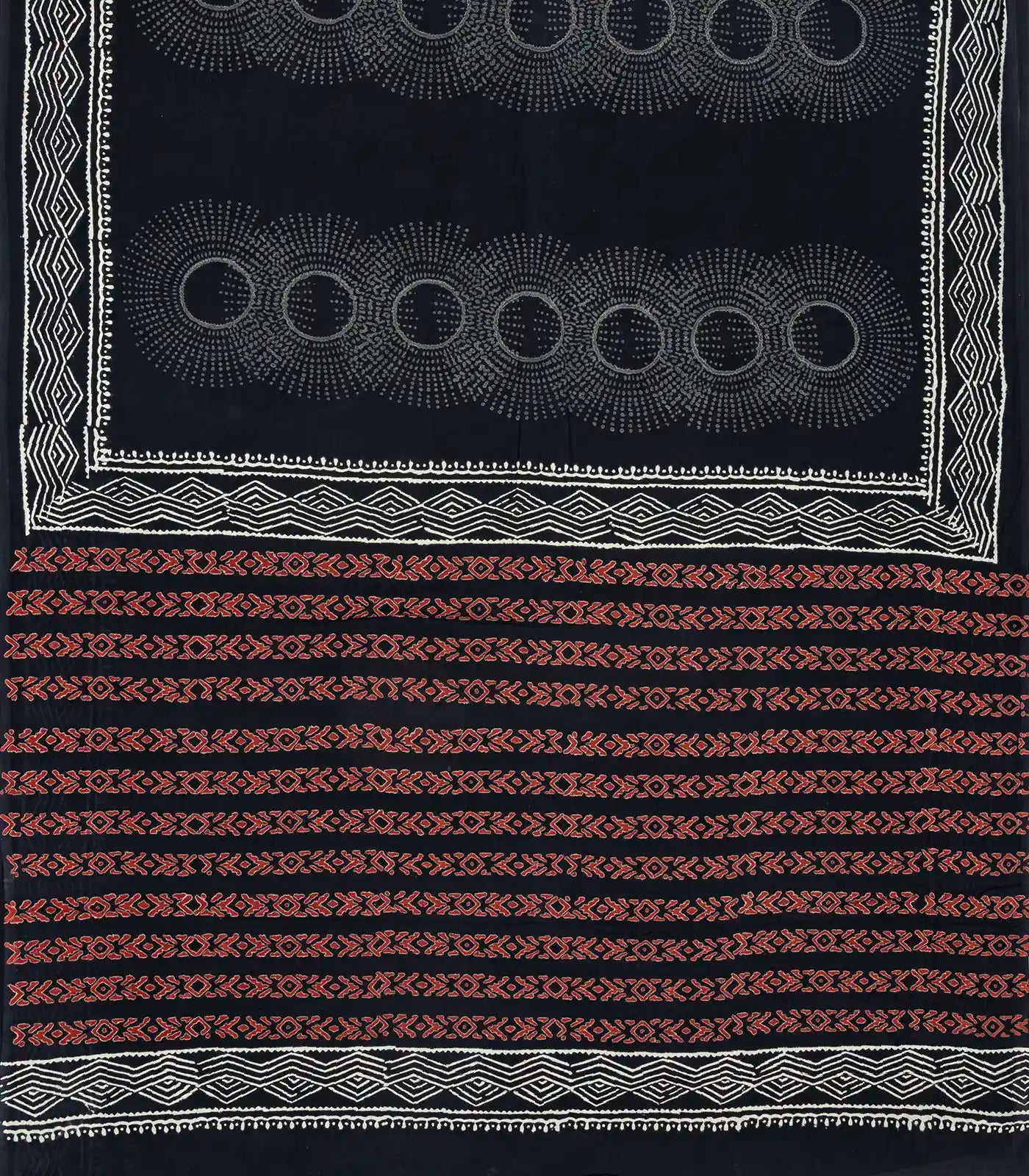 Black Woven Jaipur Cotton Saree Printed With Spiral Motifs