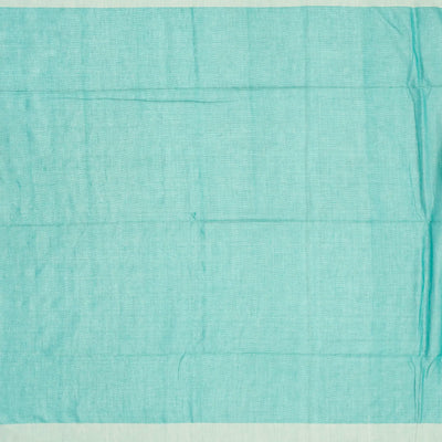 Turquoise Handloom Bengal Cotton Saree With Stripes & Buttas