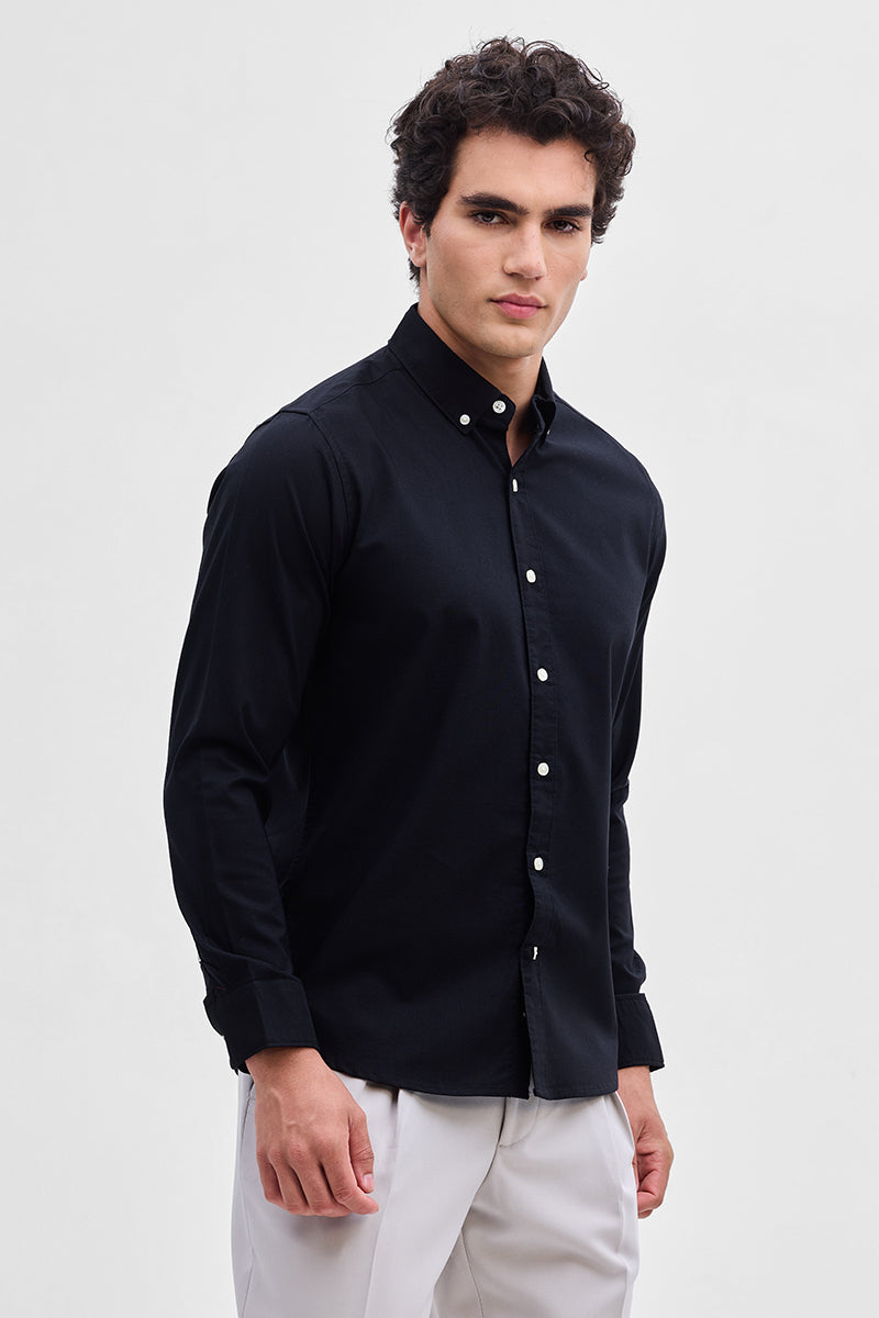 Black Solid Oxford Shirt