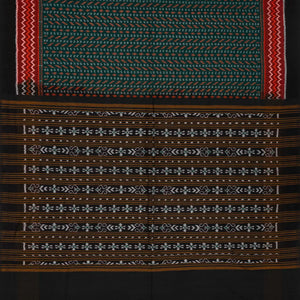 Teal Handloom Orissa Cotton Saree With Tie & Dye Stripes