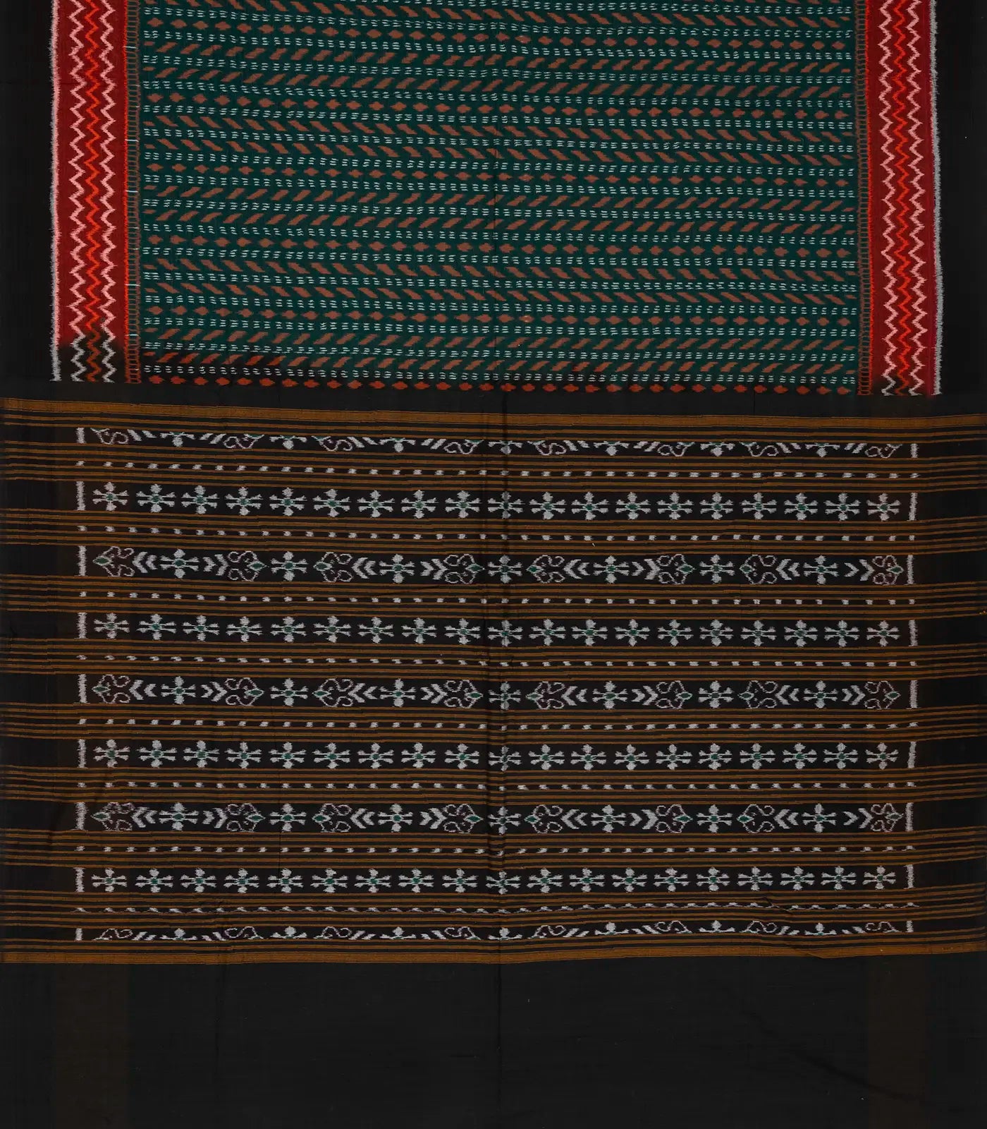 Teal Handloom Orissa Cotton Saree With Tie & Dye Stripes