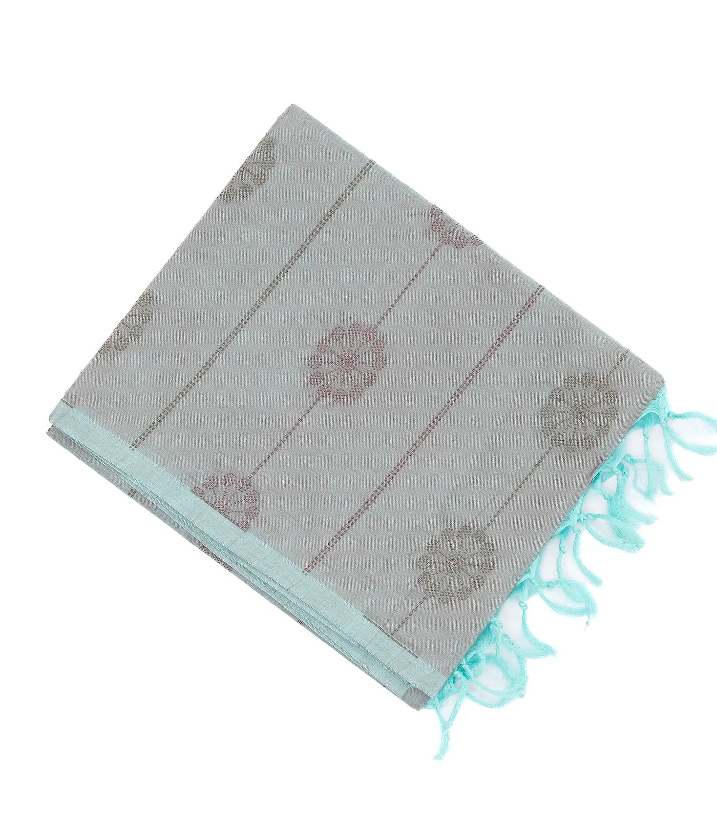 Dark Grey Handloom Village Cotton Saree With Floral Motifs