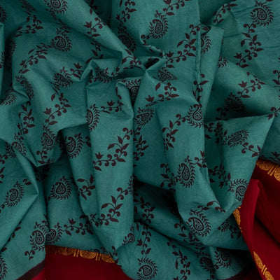 Cyan Sungudi Cotton Saree With Floral Motifs