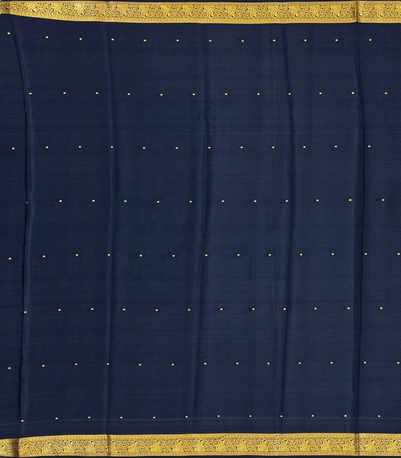 Sea Green Mysore Crepe Silk Saree With Coin Buttas & Navy Blue Zari Border