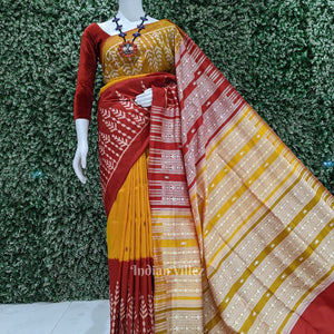 Exclusive Designer Mustard Yellow with Red Contemporary Silk Saree